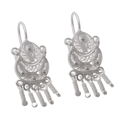 Silver filigree earrings, 'Andean Marinera' - Peruvian Sterling Silver Filigree Earrings