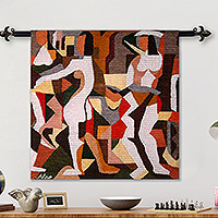 Wool tapestry, 'Silhouettes' - Geometric Handwoven Wool Tapestry and Wall Hanging