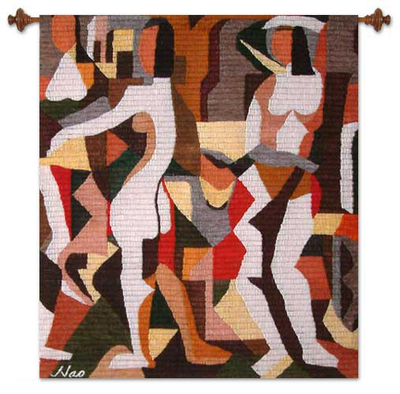 Wool tapestry, 'Silhouettes' - Geometric Handwoven Wool Tapestry and Wall Hanging