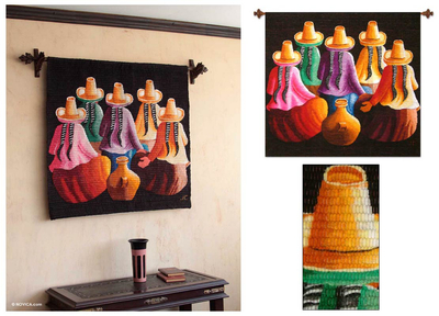 Wollteppich 'Frauen' - Handgemachter kultureller Wandteppich aus Peru