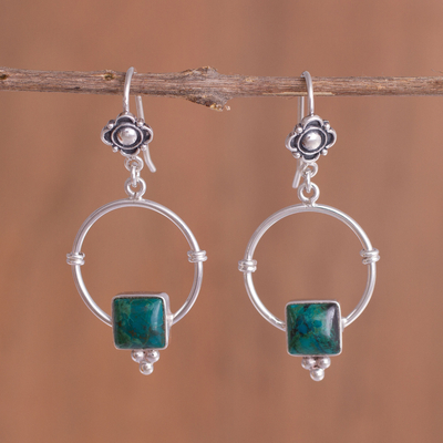 Chrysocolla dangle earrings, 'Flowers, Hugs and Presents' - Chrysocolla dangle earrings