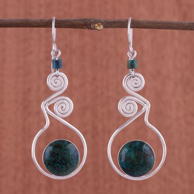 Chrysocolla dangle earrings, 'Pendulum of Time' - Chrysocolla dangle earrings