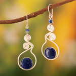 Lapis lazuli dangle earrings, 'Pendulum of Time' - Modern Sterling Silver Dangle Lapis Lazuli Earrings
