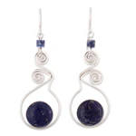 Lapis lazuli dangle earrings, 'Pendulum of Time' - Modern Sterling Silver Dangle Lapis Lazuli Earrings