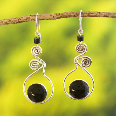 Obsidian dangle earrings, 'Pendulum of Time' - Obsidian dangle earrings