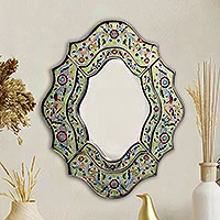 Reverse painted glass mirror, Verdant Spring