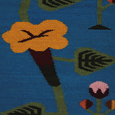 Wool tapestry, 'Blossom Comets' - Handcrafted Floral Wall Hanging Tapestry