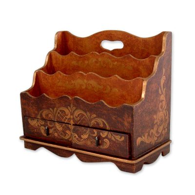 Letter holder, 'Thinking of You' - Handcrafted Tiered Wood Desktop Letter Holder