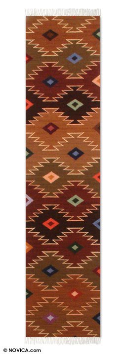 Wool runner, 'Starry Hills' (1x5) - Hand Made Geometric Wool Earthtone Runner from Peru (1x5)
