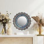 Reverse painted glass mirror, 'Bluebells' - Reverse Painted Glass Floral Wall Mirror with Bluebells