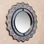 Reverse painted glass mirror, 'Bluebells' - Reverse Painted Glass Floral Wall Mirror with Bluebells