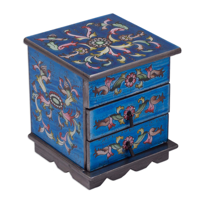 Reverse Painted Glass Jewelry Box with Mirror