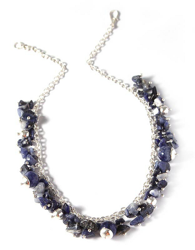 Sterling Silver Beaded Sodalite Necklace