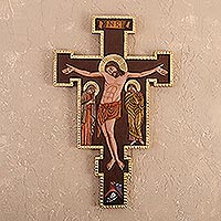Cedar cross, Jesus, Mary and John I