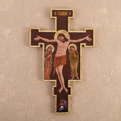 Cedar cross, 'Jesus, Mary and John I' - Cedar cross
