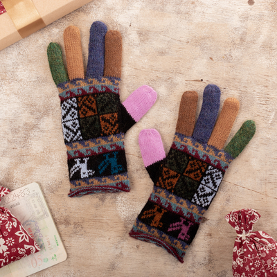 guantes 100% alpaca - Cálidos guantes multicolores 100% de alpaca tejidos a mano de Perú