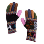 100% alpaca gloves, 'Autumn Songbirds' - Warm Multi Color 100% Alpaca Hand Knit Gloves from Peru