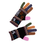 100% alpaca gloves, 'Autumn Songbirds' - Warm Multi Color 100% Alpaca Hand Knit Gloves from Peru