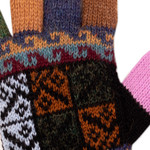 100% alpaca gloves, 'Autumn Songbirds' - Warm Multi Color 100% Alpaca Hand Knit Gloves from Peru