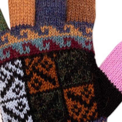 100% alpaca gloves, 'Autumn Songbirds' - Warm Multi Color 100% Alpaca Hand Knit Gloves from Peru