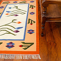 Wool rug, 'Tulips' (4x6) - Wool rug (4x6)