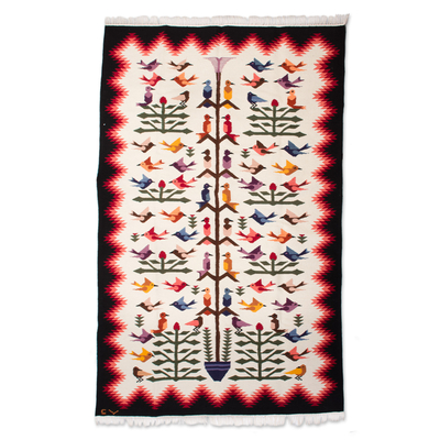 Wool rug, 'Hummingbirds' (6x8) - Exquisitely Handcrafted Bird Area Rug (6x8)