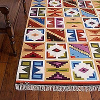 Wool rug, 'Pastel Calendar' (6x8) - Geometric Wool Area Rug (6x8)