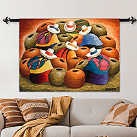 Wool tapestry, 'Ceramists' - Cultural Wool Tapestry Wall Hanging