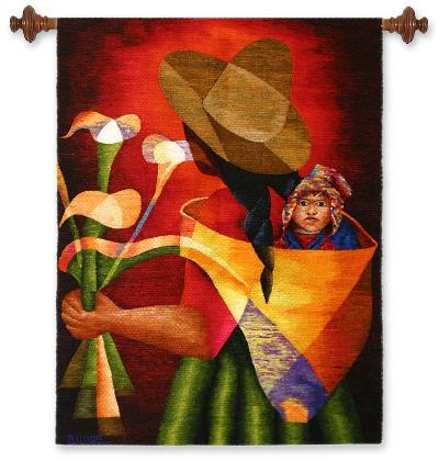 Wool tapestry, 'Gift of Flowers' - Collectible Cultural Wool Multicolor Tapestry