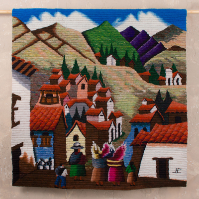 Wool tapestry, 'The Return' - Hand Crafted Cultural Wool Tapestry of the Andes