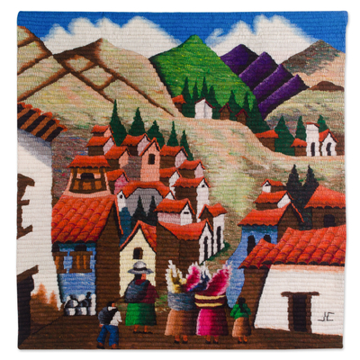 Wool tapestry, 'The Return' - Hand Crafted Cultural Wool Tapestry of the Andes