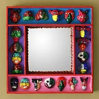 Espejo, 'Fiesta de Máscaras' - Retablo Folk Art Wall Mirror