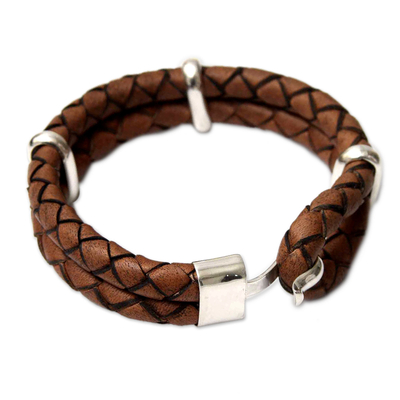 Men's leather bracelet, 'Provocative' - Leather with Sterling Silver Wristband Bracelet