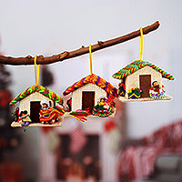 Ornaments, 'Andean Houses' (set of 3)