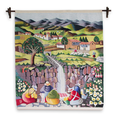 Tapiz de lana, 'Junto al arroyo' - Tapiz de lana cultural hecho a mano para colgar en la pared.