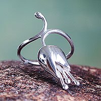 Silver cocktail ring, 'Flower in the Wind' - Silver cocktail ring