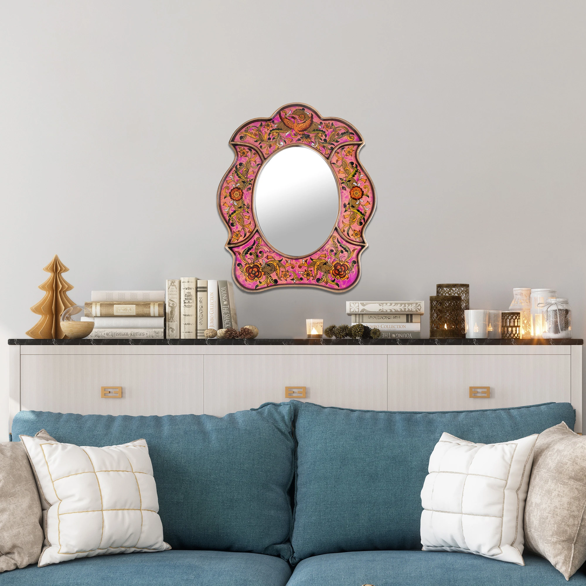 Hand Made Reverse Painted Glass Mirror Garden of Love NOVICA