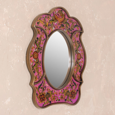 Espejo - Espejo de cristal pintado al revés hecho a mano