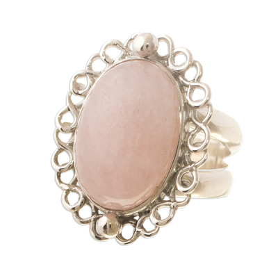 Rose quartz cocktail ring, 'Pink Blossom' - Fair Trade Sterling Silver Rose Quartz Cocktail Ring