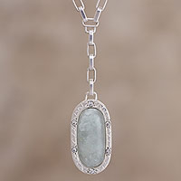 Opal Y-necklace, 'Distance' - Modern Fine Silver Y-Necklace with Natural Opal and Zirconia