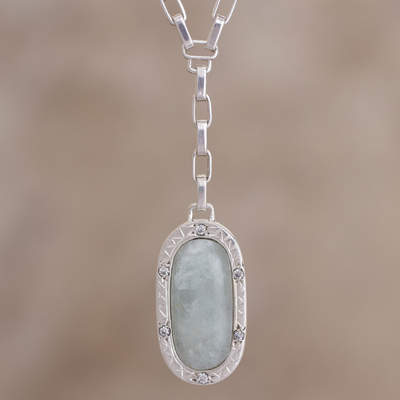 Opal Y-necklace, 'Distance' - Sterling Silver Y-Necklace with Natural Opal and CZ