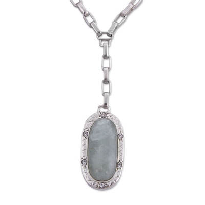 Opal Y-necklace, 'Distance' - Modern Silver Y-Necklace with Natural Opal and CZ