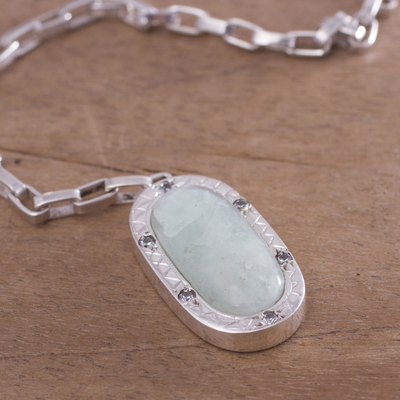 Opal Y-necklace, 'Distance' - Sterling Silver Y-Necklace with Natural Opal and CZ