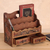 Leather desk organizer, 'Songbirds' - Colonial Leather and Wood Desk Organizer Office Accessory (image 2b) thumbail