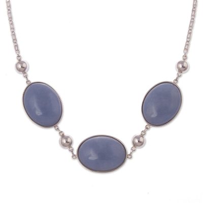 Angelite pendant necklace, 'Heavenly Sky' - Fine Silver Angelite Pendant Necklace