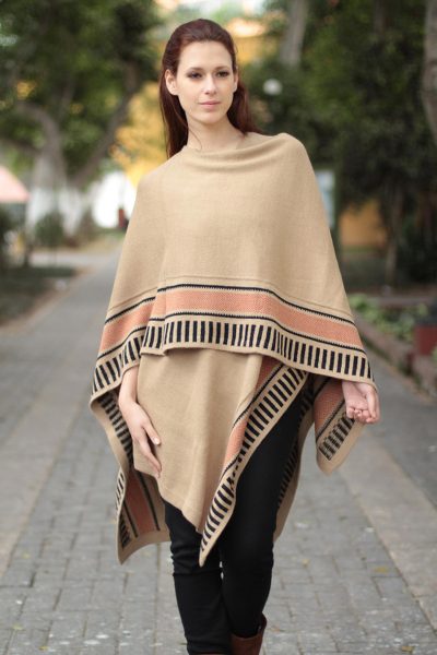 Alpaca blend ruana cloak, 'Desert Sand' - Alpaca Blend Ruana Cloak