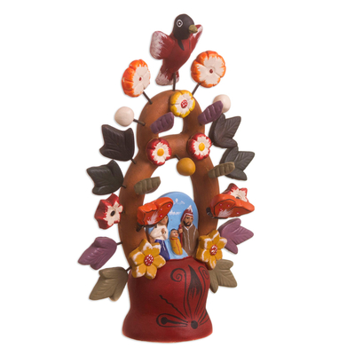Krippe aus Keramik - Fair-Trade-Keramik-Skulptur „Baum des Lebens“ in Erdtönen 