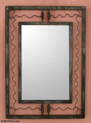 Mirror, 'Inca Highways' - Handmade Contemporary Wood and Steel Mirror