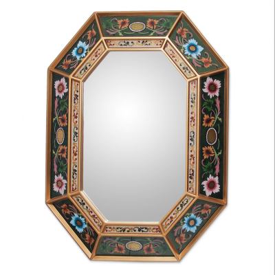 Mirror, 'Wildflowers' - Handmade Reverse Painted Glass Wall Mirror