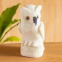 Onyx statuette, 'Midnight Owl' - White Onyx Owl Bird Sculpture